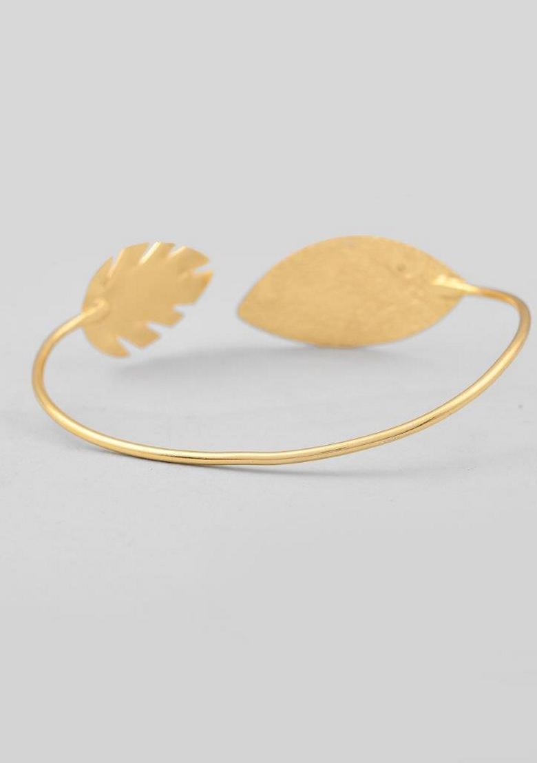 Gold Plated Leaf Shaped Cuff Bracelet