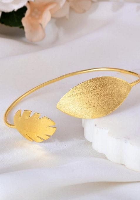 Gold Plated Leaf Shaped Cuff Bracelet
