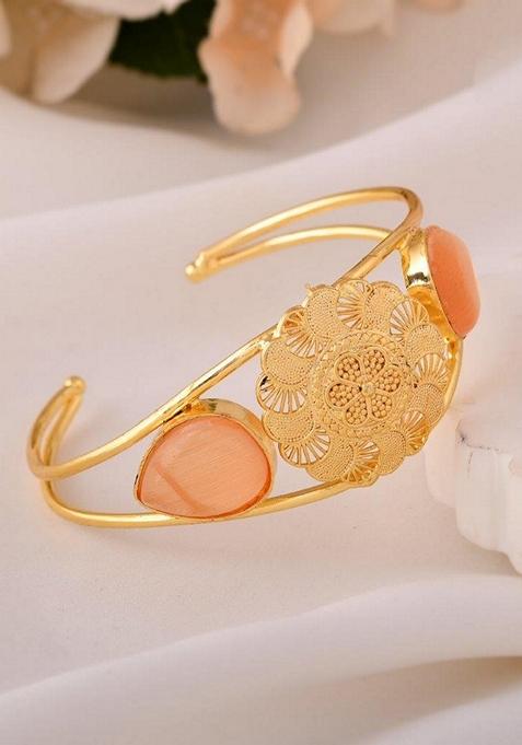 Gold Plated Flower Shaped Cuff Bracelet