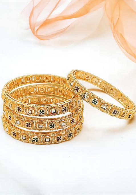 Gold Plated Meenakari Artistry Square Kundan Bangles 