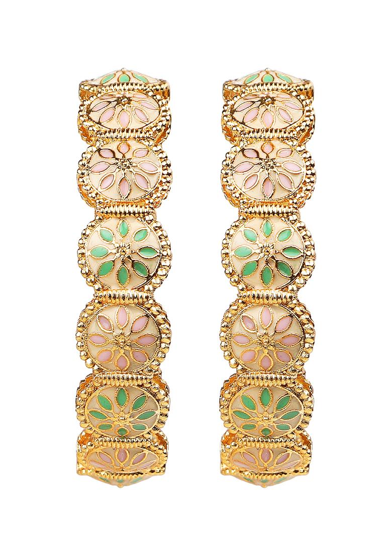 Gold Plated Floral Pastel Meenakari Bangles