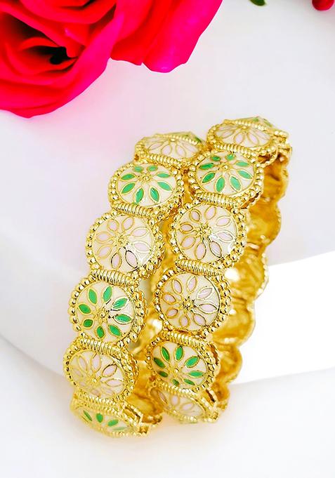 Gold Plated Floral Pastel Meenakari Bangles