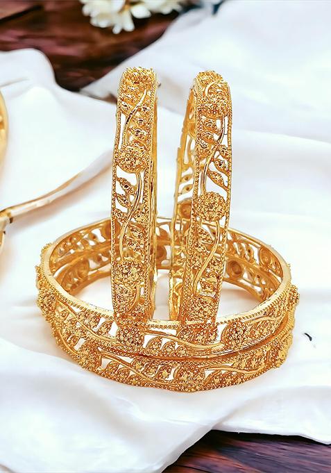 Gold Plated Filigree Leaf Design Bangles