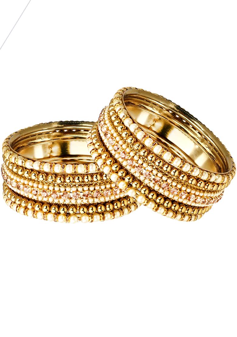Gold Plated Pearl Cz Bangles - Indya