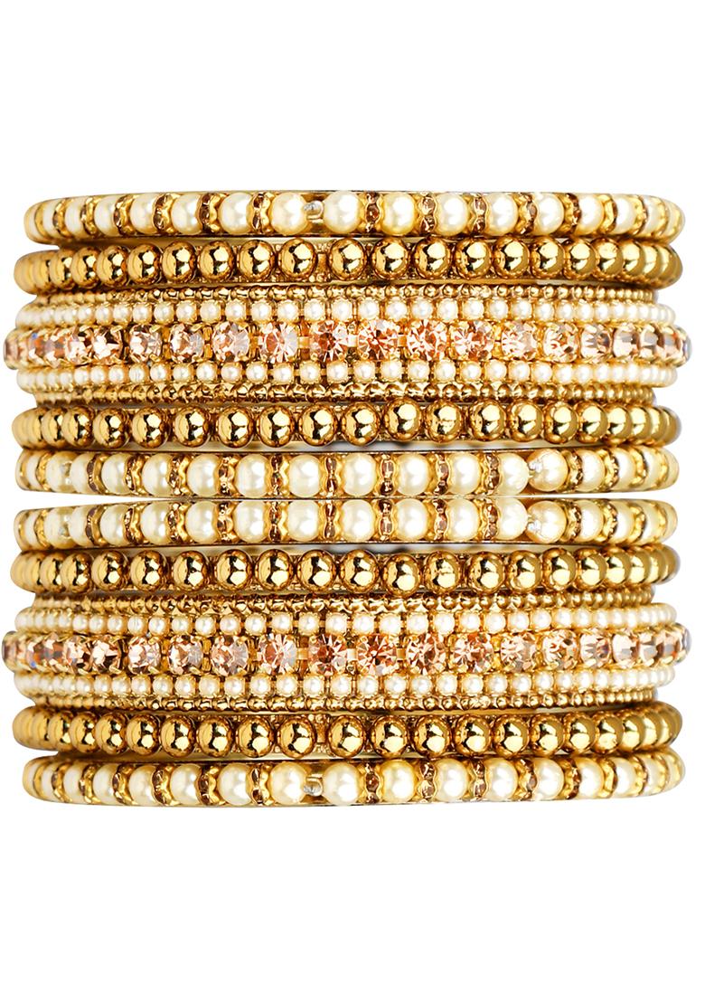 Gold Plated Pearl Cz Bangles - Indya