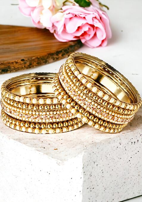 Gold Plated Pearl Cz Bangles