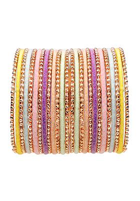 Rose Gold Plated Pastel Multicolor Velvet Bangles