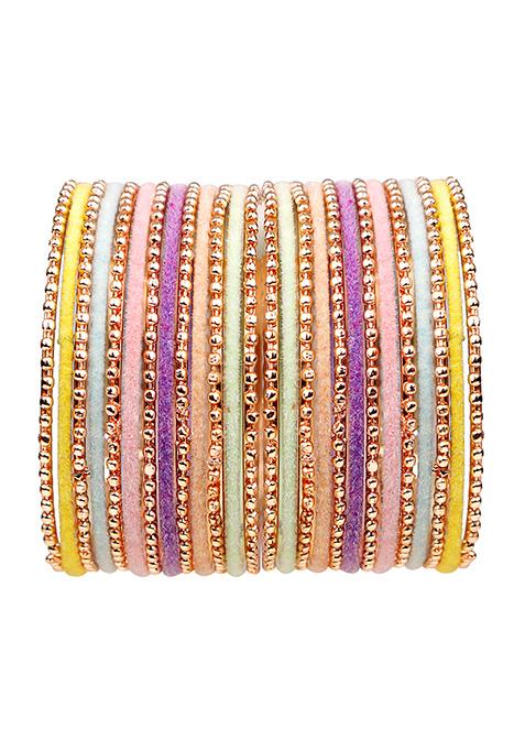 Rose Gold Plated Pastel Multicolor Velvet Bangles