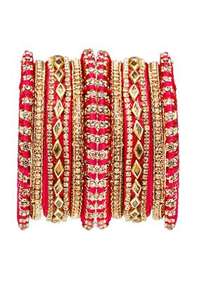 Gold Plated Chuda Bangles With Rani Thread Work