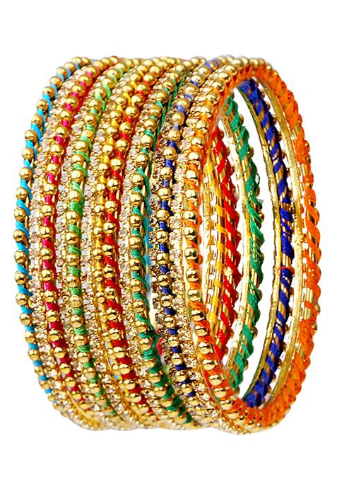 Gold Plated Multicolor Thread Work Bangles