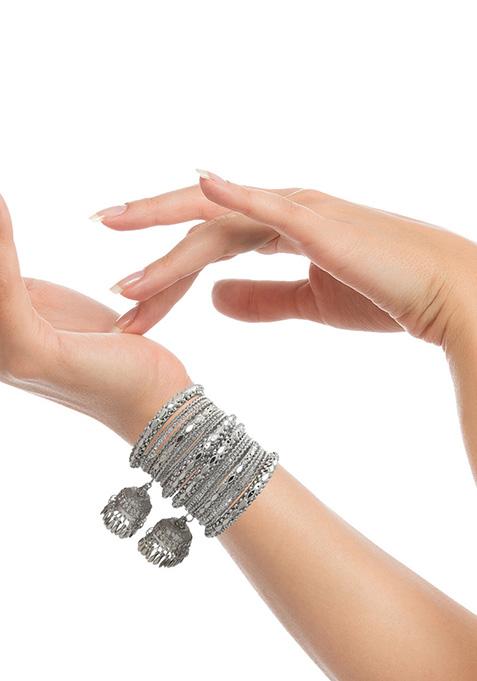 Silver Plated Latkan Kada Bangles