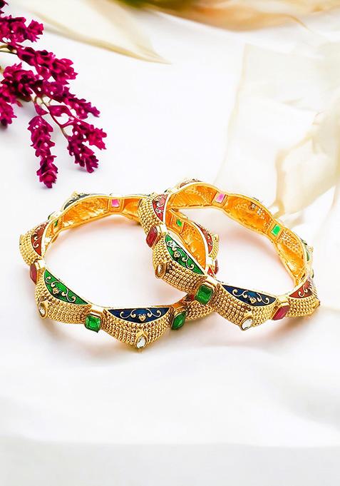 Gold Plated Rajwadi Meenakari Bangles