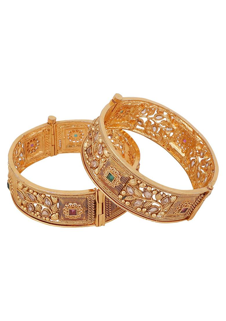 Gold Plated Kundan Bangles - Indya