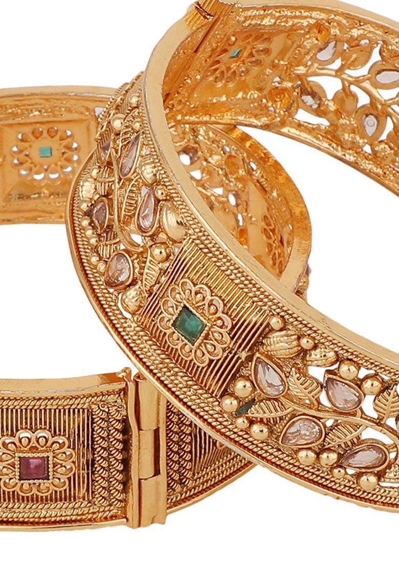Gold Plated Kundan Bangles - Indya