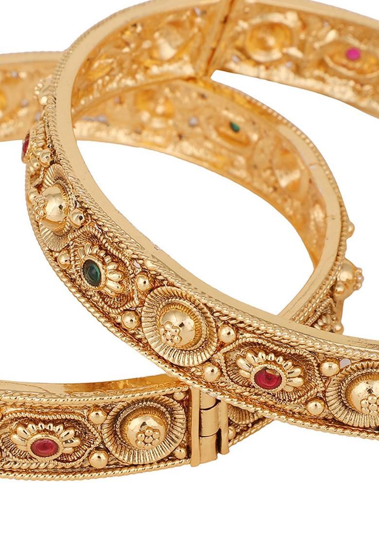 Gold Plated Artificial Stone Bangles - Indya