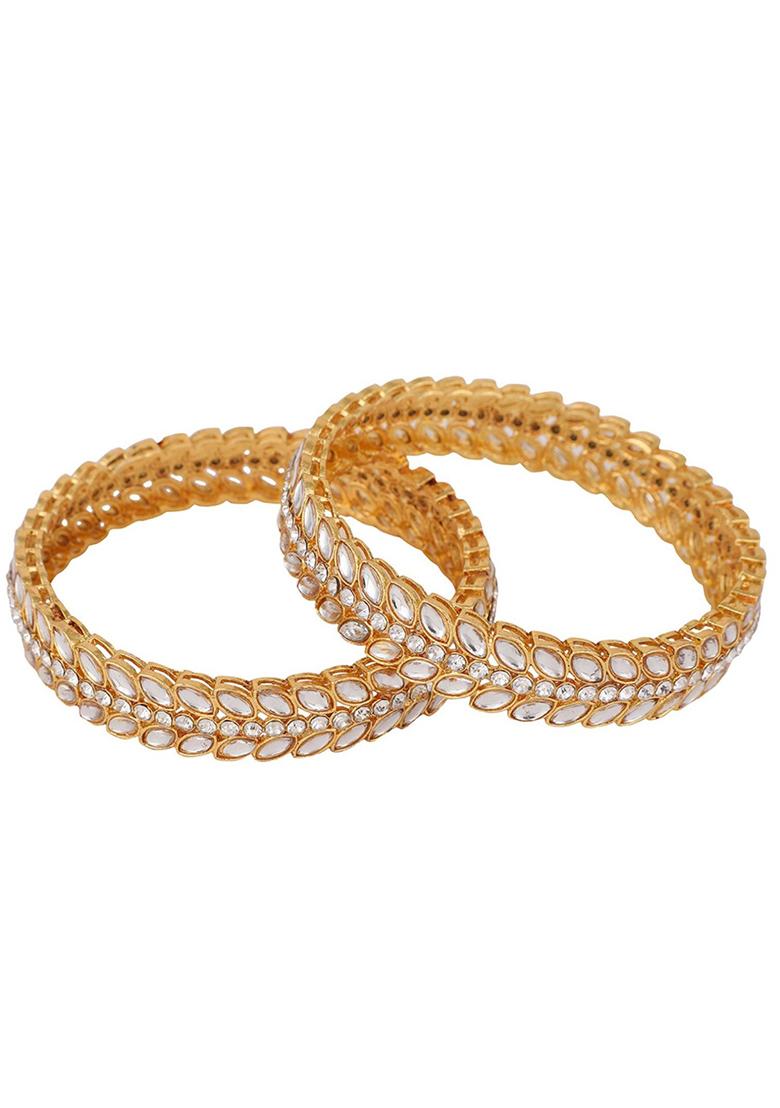 Gold Plated Kundan Bangles - Indya