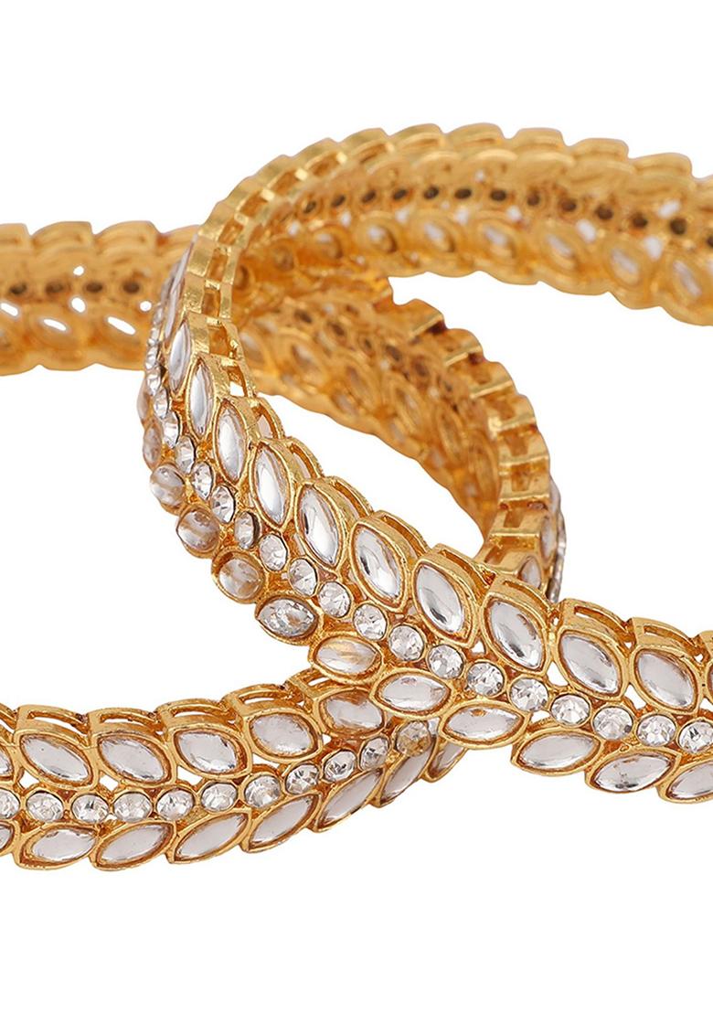 Gold Plated Kundan Bangles - Indya