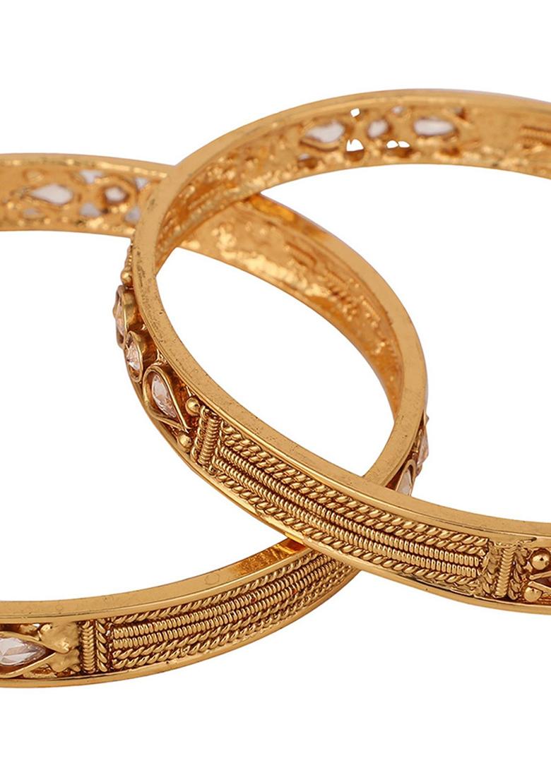Gold Plated Kundan Bangles - Indya