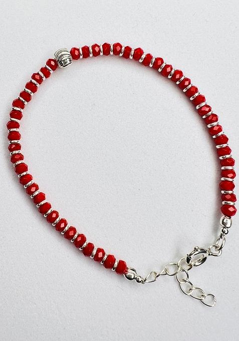 Red Beads 925 Sterling Silver Bracelet