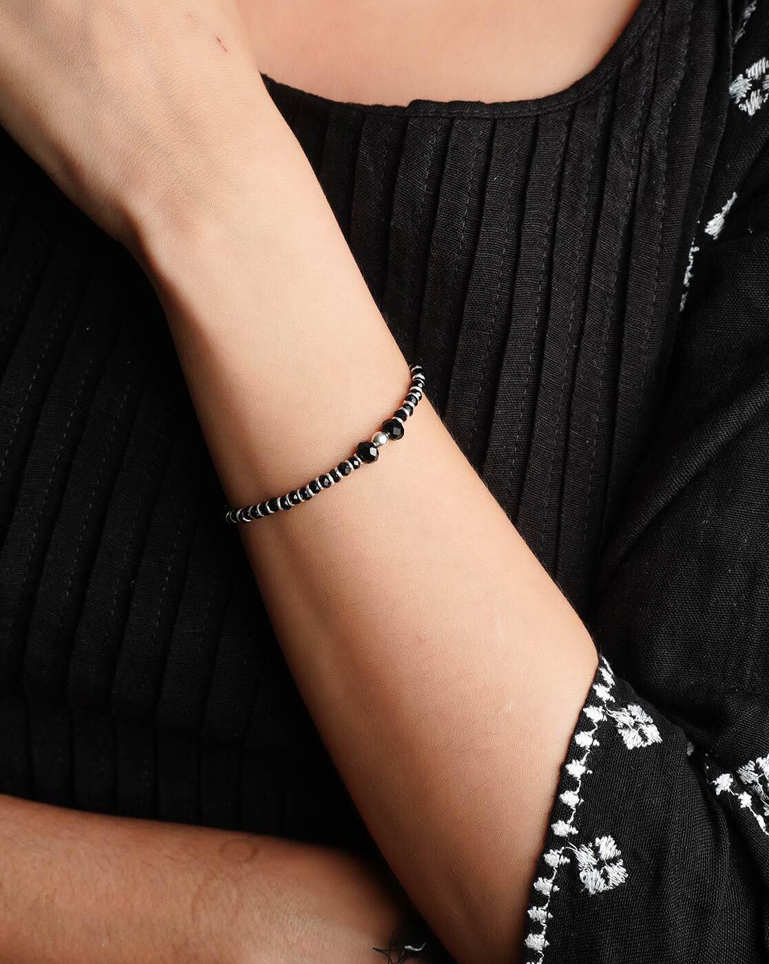 Black Beads 925 Sterling Silver Bracelet