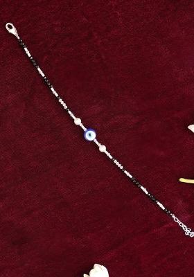 Black Evil Eye And Rudraksh 925 Sterling Silver Bracelet