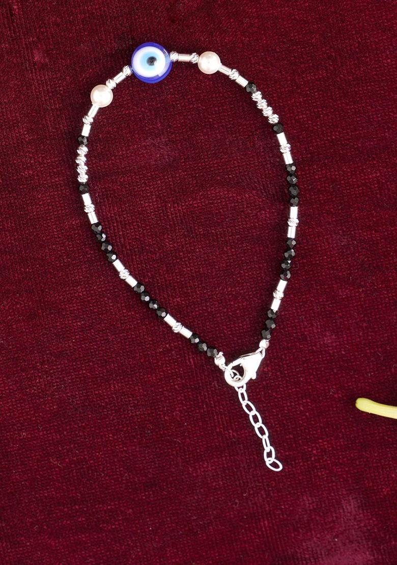Black Evil Eye And Rudraksh 925 Sterling Silver Bracelet