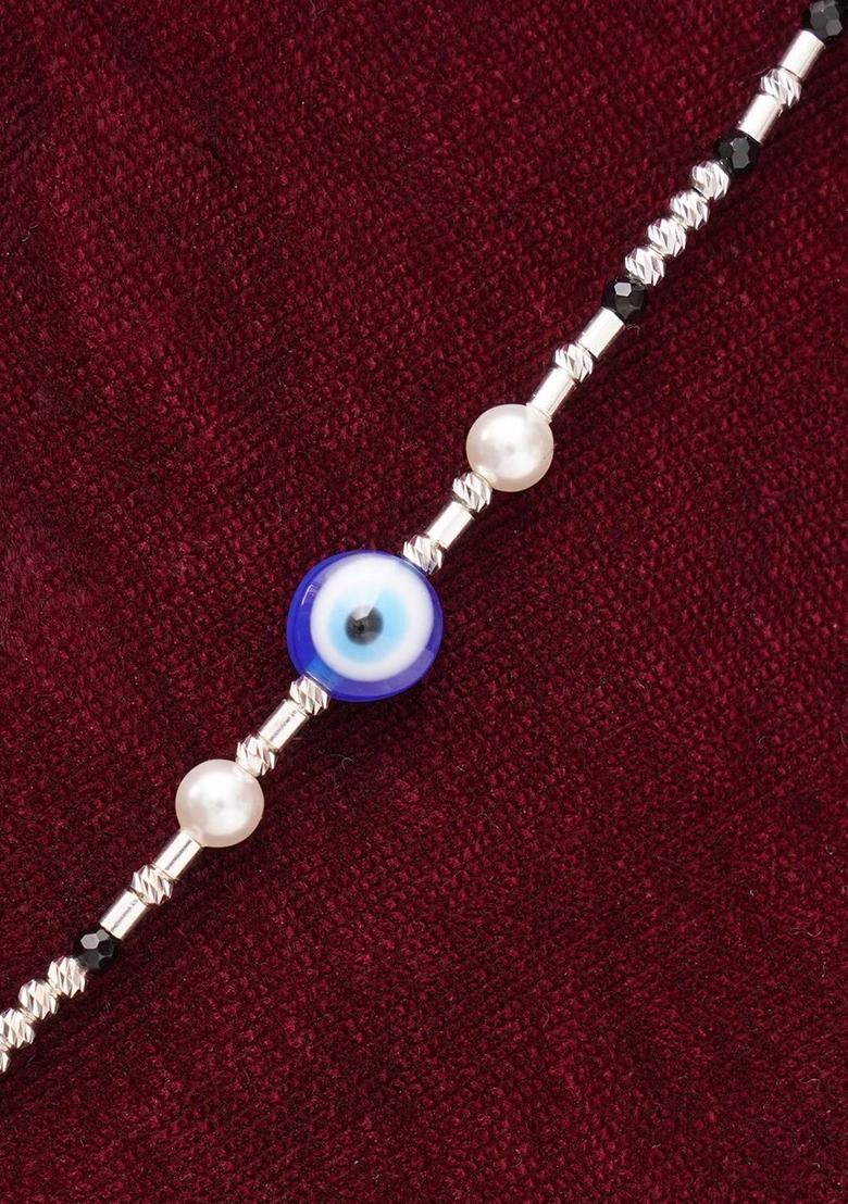 Black Evil Eye And Rudraksh 925 Sterling Silver Bracelet