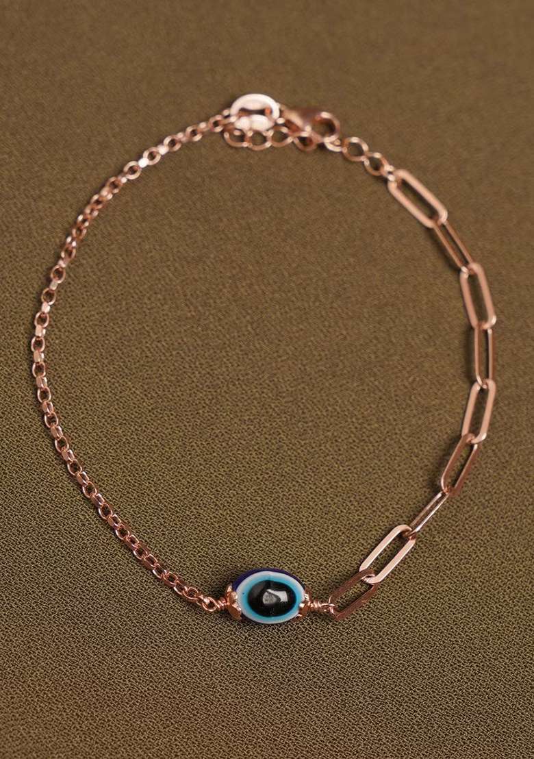 Rose Gold Evil Eye 925 Sterling Silver Bracelet - Indya
