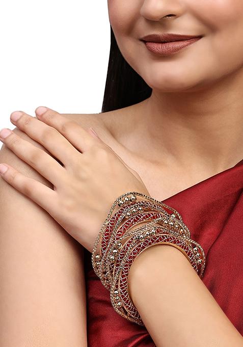 Rose Gold Plated Cubic Zirconia Kada Set