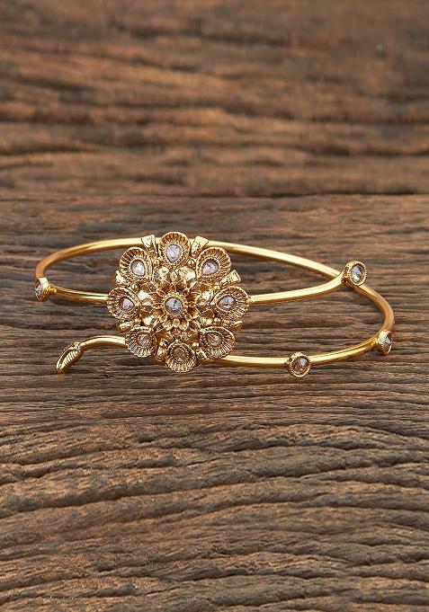 Golden White Pearl And Polki Embellished Armlet