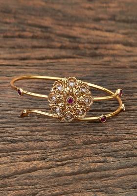 Golden Ruby Pearl And Polki Embellished Armlet