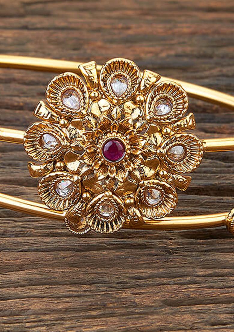 Golden Ruby Pearl And Polki Embellished Armlet