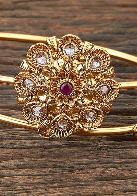 Golden Ruby Pearl And Polki Embellished Armlet