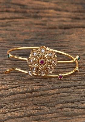 Golden Ruby Green Pearl And Polki Embellished Armlet