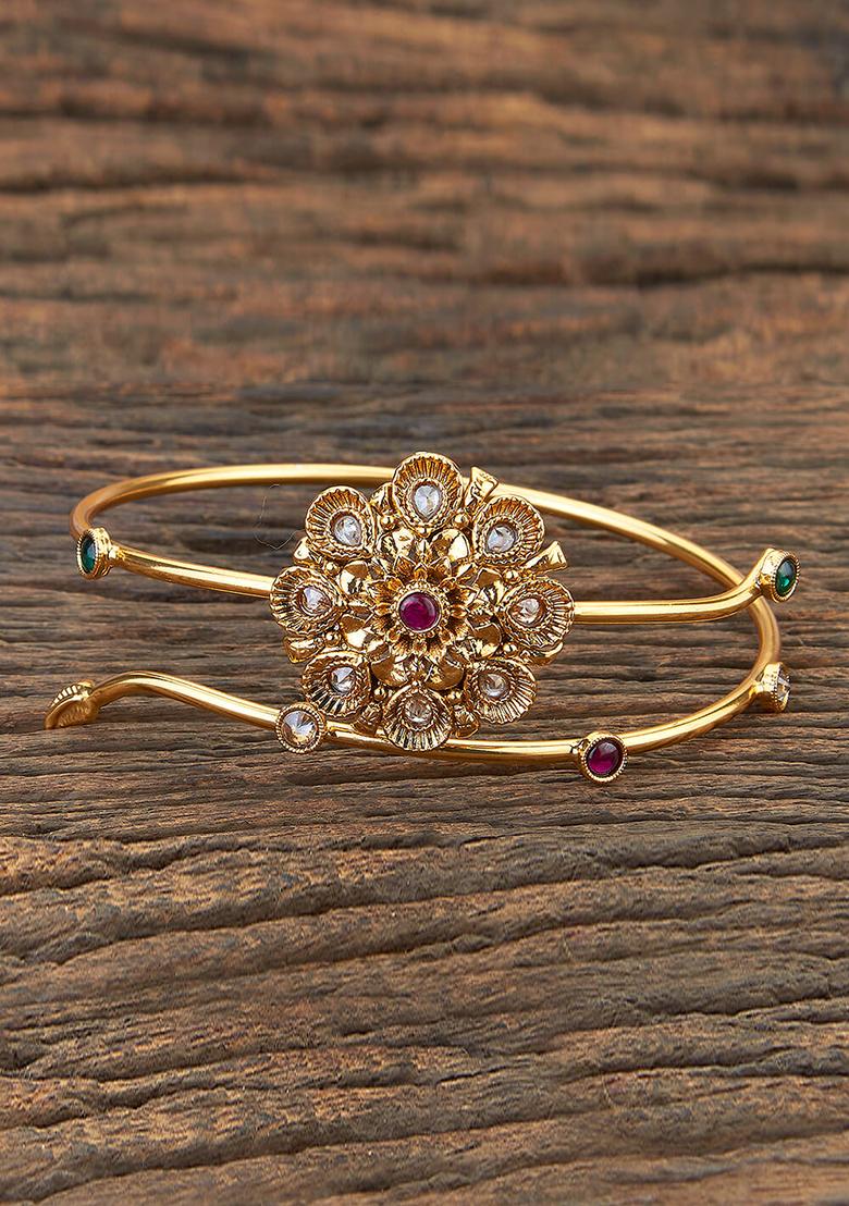 Golden Ruby Green Pearl And Polki Embellished Armlet