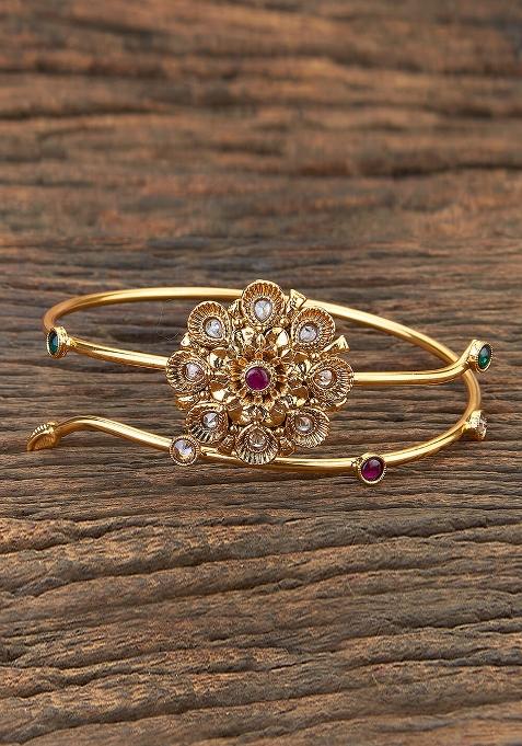 Golden Ruby Green Pearl And Polki Embellished Armlet