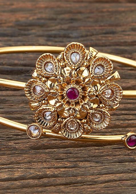 Golden Ruby Green Pearl And Polki Embellished Armlet