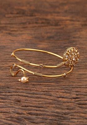 Golden White Pearl And Polki Embellished Armlet