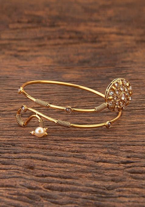 Golden White Pearl And Polki Embellished Armlet