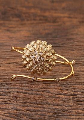Golden White Pearl And Polki Embellished Armlet