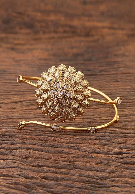 Golden White Pearl And Polki Embellished Armlet