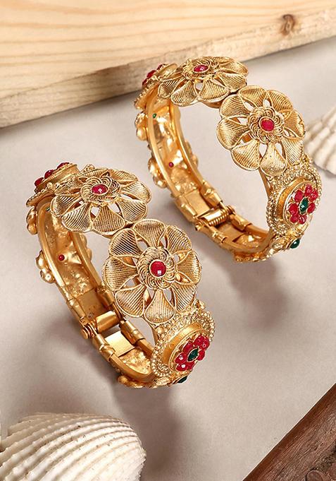 Gold Plated Artificial Stone Bead Bangles