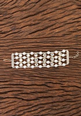 Golden White Pearl And Zircon Beads Kada Bracelet