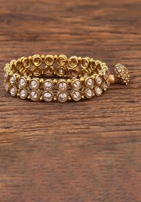 Golden White Pearl And Zircon Beads Kada Bracelet
