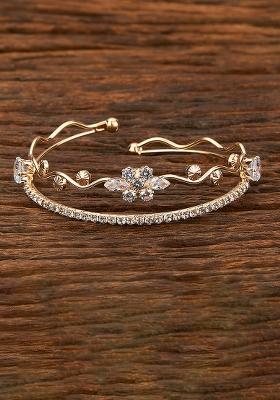 Golden White Pearl And Zircon Beads Kada Bracelet