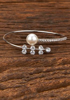 Golden White Pearl And Zircon Beads Kada Bracelet