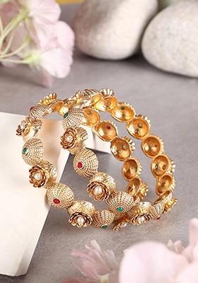 Gold Plated Artificial Stone Bead Bangles