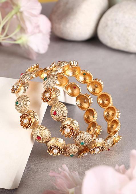 Gold Plated Artificial Stone Bead Bangles