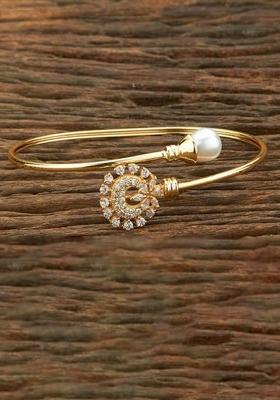 Golden White Pearl And Zircon Beads Kada Bracelet
