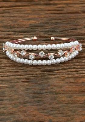 Golden White Pearl And Zircon Beads Kada Bracelet